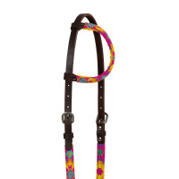 Bride western Pool's avec perles multicolores et cuir huilé à une oreille Bride western Pool's avec perles multicolores et cuir huilé à une oreille