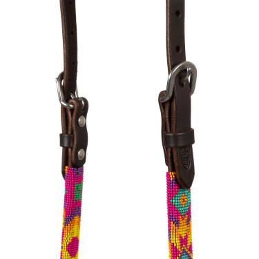 Bride western Pool's avec perles multicolores et cuir huilé à une oreille