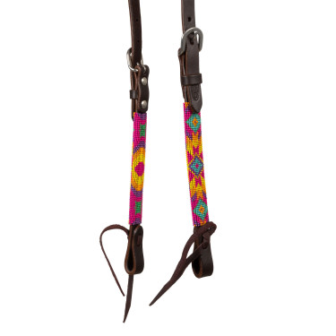 Bride western Pool's avec perles multicolores et cuir huilé à une oreille