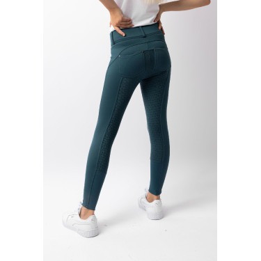Pantalon d'équitation thermique full grip Horze Rhea enfant poches arrière Vert d'eau foncé
