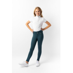 Pantalon d'équitation thermique full grip Horze Rhea enfant poches arrière Vert d'eau foncé
