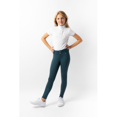 Pantalon d'équitation thermique full grip Horze Rhea enfant poches arrière Vert d'eau foncé