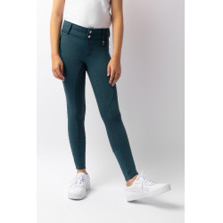 Pantalon d'équitation thermique full grip Horze Rhea enfant poches arrière Vert d'eau foncé