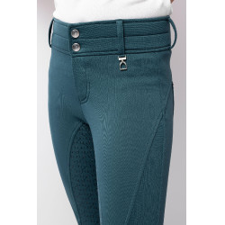 Pantalon d'équitation thermique full grip Horze Rhea enfant poches arrière Vert d'eau foncé