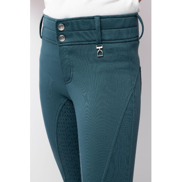 Pantalon d'équitation thermique full grip Horze Rhea enfant poches arrière Vert d'eau foncé