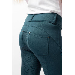 Pantalon d'équitation thermique full grip Horze Rhea enfant poches arrière Vert d'eau foncé
