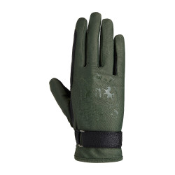 Gants d'équitation B Vertigo Laia femme avec logo imprimé Vert scarabée