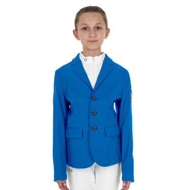 Veste de concours enfant unisexe Equestro x FISE trois boutons Bleu de savoie Veste de concours enfant unisexe Equestro x FISE trois boutons Bleu de savoie