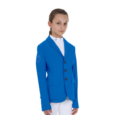 Veste de concours enfant unisexe Equestro x FISE trois boutons Bleu de savoie Veste de concours enfant unisexe Equestro x FISE trois boutons Bleu de savoie
