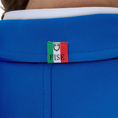 Veste de concours enfant unisexe Equestro x FISE trois boutons Bleu de savoie Veste de concours enfant unisexe Equestro x FISE trois boutons Bleu de savoie