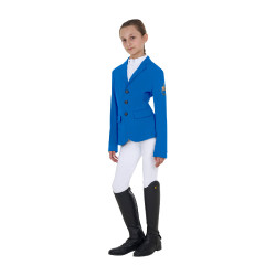 Veste de concours enfant unisexe Equestro x FISE trois boutons Bleu de savoie Veste de concours enfant unisexe Equestro x FISE trois boutons Bleu de savoie