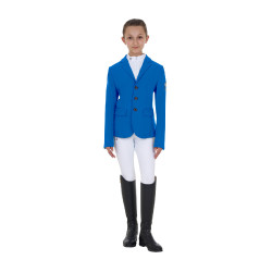Veste de concours enfant unisexe Equestro x FISE trois boutons Bleu de savoie Veste de concours enfant unisexe Equestro x FISE trois boutons Bleu de savoie