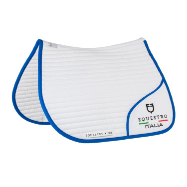 Tapis de saut Equestro x FISE avec logo brodé Blanc / bleu de savoie Tapis de saut Equestro x FISE avec logo brodé Blanc / bleu de savoie