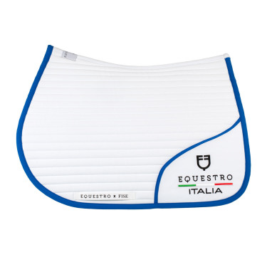 Tapis de saut Equestro x FISE avec logo brodé Blanc / bleu de savoie Tapis de saut Equestro x FISE avec logo brodé Blanc / bleu de savoie