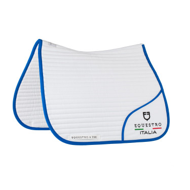 Tapis de dressage Equestro x FISE avec logo brodé Blanc / bleu de savoie Tapis de dressage Equestro x FISE avec logo brodé Blanc / bleu de savoie