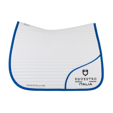 Tapis de dressage Equestro x FISE avec logo brodé Blanc / bleu de savoie Tapis de dressage Equestro x FISE avec logo brodé Blanc / bleu de savoie