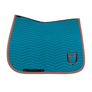 Tapis de dressage Equestro matelassé Wave en tissu technique Bleu coral / marron