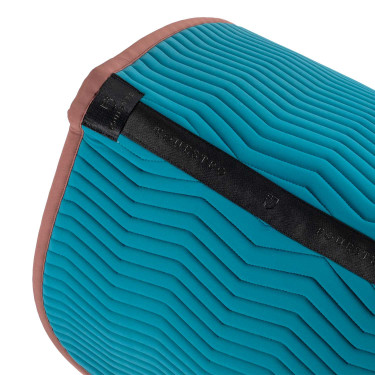 Tapis de dressage Equestro matelassé Wave en tissu technique Bleu coral / marron