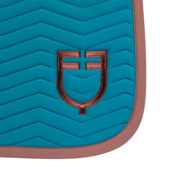 Tapis de dressage Equestro matelassé Wave en tissu technique Bleu coral / marron