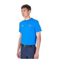 T-shirt homme Equestro x FISE coupe slim manches courtes Bleu de savoie T-shirt homme Equestro x FISE coupe slim manches courtes Bleu de savoie