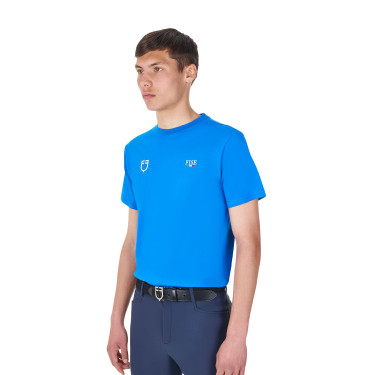T-shirt homme Equestro x FISE coupe slim manches courtes Bleu de savoie T-shirt homme Equestro x FISE coupe slim manches courtes Bleu de savoie