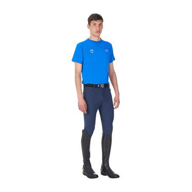 T-shirt homme Equestro x FISE coupe slim manches courtes Bleu de savoie T-shirt homme Equestro x FISE coupe slim manches courtes Bleu de savoie