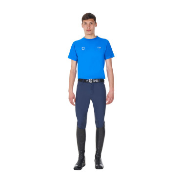 T-shirt homme Equestro x FISE coupe slim manches courtes Bleu de savoie T-shirt homme Equestro x FISE coupe slim manches courtes Bleu de savoie