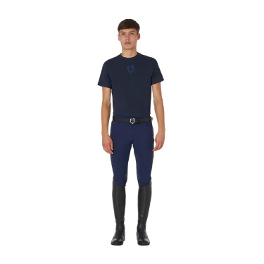 T-shirt homme Equestro basique à logo ton sur ton manches courtes Marine Bleu marine