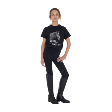 T-shirt fille Equestro Ready To The Party en coton avec strass manches courtes Noir