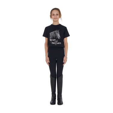T-shirt fille Equestro Ready To The Party en coton avec strass manches courtes Noir