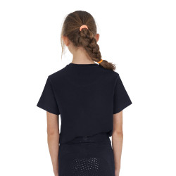 T-shirt fille Equestro Ready To The Party en coton avec strass manches courtes Marine Bleu marine