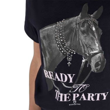 T-shirt fille Equestro Ready To The Party en coton avec strass manches courtes Marine Bleu marine