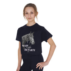T-shirt fille Equestro Ready To The Party en coton avec strass manches courtes Marine Bleu marine