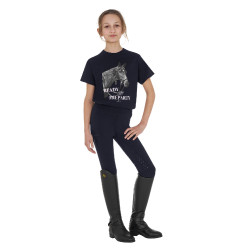 T-shirt fille Equestro Ready To The Party en coton avec strass manches courtes Marine Bleu marine