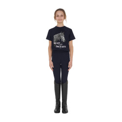 T-shirt fille Equestro Ready To The Party en coton avec strass manches courtes Marine Bleu marine