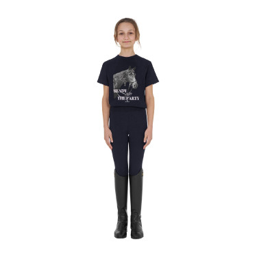 T-shirt fille Equestro Ready To The Party en coton avec strass manches courtes Marine Bleu marine