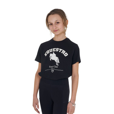 T-shirt fille Equestro Jumping Horse Club coton manches courtes Noir