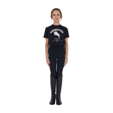 T-shirt fille Equestro Jumping Horse Club coton manches courtes Noir