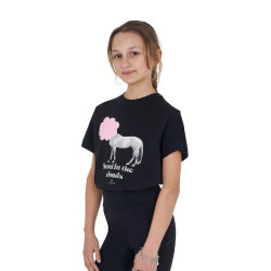 T-shirt fille Equestro Head In The Clouds en coton manches courtes Noir