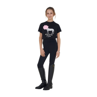 T-shirt fille Equestro Head In The Clouds en coton manches courtes Noir