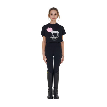 T-shirt fille Equestro Head In The Clouds en coton manches courtes Noir