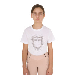 T-shirt fille Equestro coupe slim à logo pailleté rose manches courtes Blanc T-shirt fille Equestro coupe slim à logo pailleté rose manches courtes Blanc