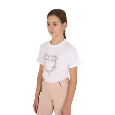 T-shirt fille Equestro coupe slim à logo pailleté rose manches courtes Blanc T-shirt fille Equestro coupe slim à logo pailleté rose manches courtes Blanc