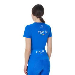 T-shirt femme Equestro x FISE coupe slim manches courtes Bleu de savoie