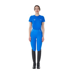 T-shirt femme Equestro x FISE coupe slim manches courtes Bleu de savoie