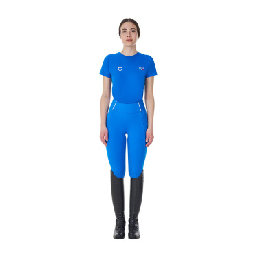 T-shirt femme Equestro x FISE coupe slim manches courtes Bleu de savoie