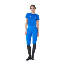 T-shirt femme Equestro x FISE coupe slim manches courtes Bleu de savoie