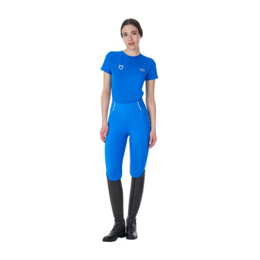T-shirt femme Equestro x FISE coupe slim manches courtes Bleu de savoie