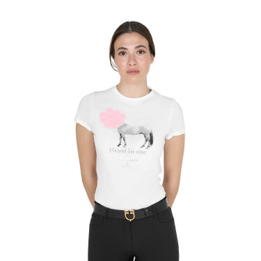 T-shirt femme Equestro Head In The Clouds en coton manches courtes Blanc T-shirt femme Equestro Head In The Clouds en coton manches courtes Blanc