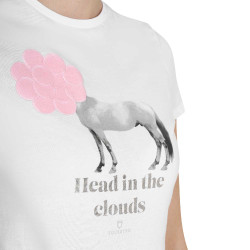 T-shirt femme Equestro Head In The Clouds en coton manches courtes Blanc T-shirt femme Equestro Head In The Clouds en coton manches courtes Blanc